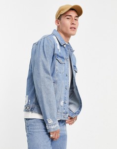 Рваная джинсовая куртка выбеленного голубого цвета ASOS DESIGN-Голубой