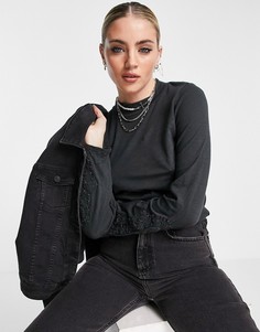 Черный топ с декором на рукавах Free People Hooked On You-Черный цвет