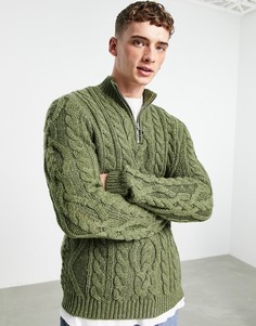 Джемпер хаки плотной крупной вязки с короткой молнией ASOS DESIGN-Зеленый цвет