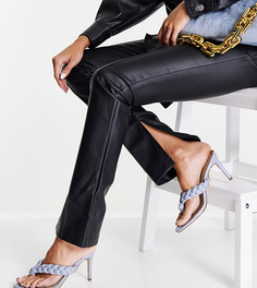 Нежно-голубые плетеные шлепанцы на каблуке Missguided-Голубой