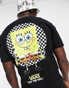 Черная футболка с принтом на спине и карманом Vans X Spongebob-Черный цвет