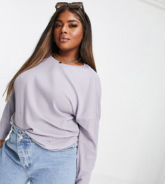 Серый топ в рубчик с рукавами «летучая мышь» ASOS DESIGN Curve