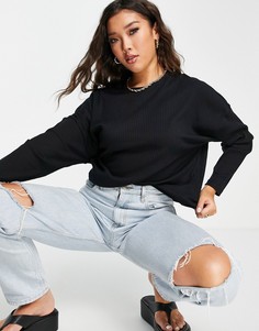 Черный топ в рубчик с рукавами «летучая мышь» ASOS DESIGN-Черный цвет