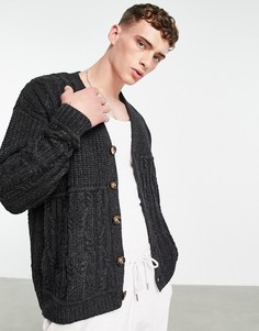 Серый oversized-кардиган вязки косами в стиле пэчворк ASOS DESIGN