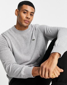 Серый вязаный джемпер с круглым вырезом и логотипом Lacoste