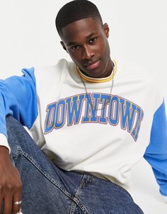 Oversized-свитшот в стиле колор блок с городским принтом на груди ASOS DESIGN-Светло-бежевый цвет