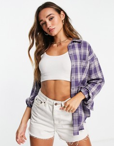 Рубашка бойфренда в синюю клетку с заниженным подолом и карманом ASOS DESIGN-Разноцветный
