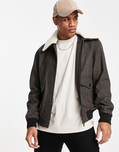 Коричневая шерстяная куртка авиатор DESIGN-Коричневый цвет Selected Homme