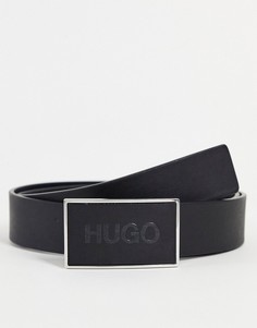 Черный кожаный ремень с логотипом HUGO-Черный цвет