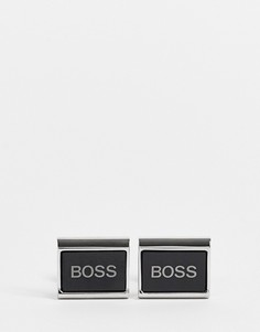 Черные запонки с логотипом BOSS-Серебряный