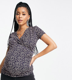 Топ с цветочным принтом и запахом Mamalicious Maternity-Черный цвет Mama.Licious
