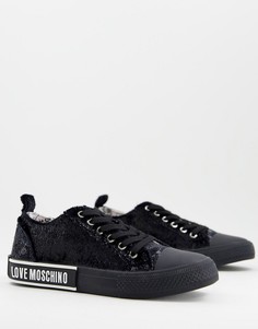 Черные повседневные кроссовки на шнуровке Love Moschino-Черный цвет