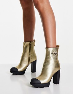 Светло-золотистые ботильоны на платформе и высоком каблуке Love Moschino-Золотистый