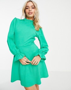 Зеленое приталенное платье из фактурного трикотажа со свободной юбкой Miss Selfridge-Зеленый цвет