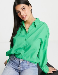 Ярко-зеленая oversized-рубашка из переработанного материала Monki-Зеленый цвет