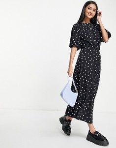 Чайное платье миди с монохромным принтом в горошек и короткими рукавами ASOS DESIGN-Разноцветный