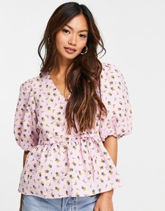 Сиреневая блуза с запахом и принтом Gestuz Avery-Фиолетовый цвет