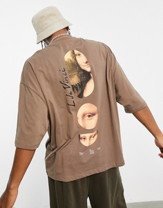 Коричневая oversized-футболка с принтами Моны Лизы ASOS DESIGN-Коричневый цвет