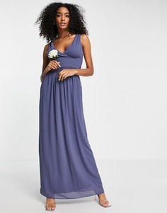Темно-синее шифоновое платье с запахом на топе TFNC Bridesmaid-Темно-синий
