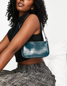 Зеленая сумка через плечо с эффектом крокодиловой кожи и цепочкой Bershka-Зеленый цвет