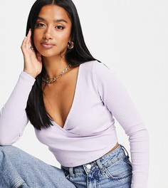 Кроп-топ цвета вереска на запахе с длинными рукавами ASOS DESIGN Petite-Фиолетовый цвет