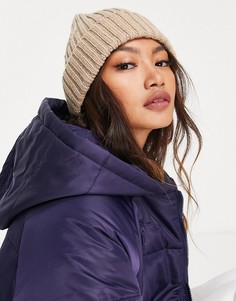 Бежевая шапка-бини в рубчик из переработанных материалов Topshop-Коричневый цвет