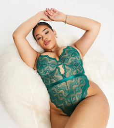Зеленое кружевное боди на косточках ASOS DESIGN Curve Rosie-Зеленый цвет