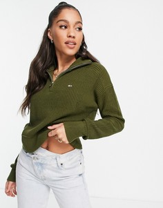 Оливково-зеленый свитер в утилитарном стиле с молнией и флагом-логотипом Tommy Jeans-Зеленый цвет