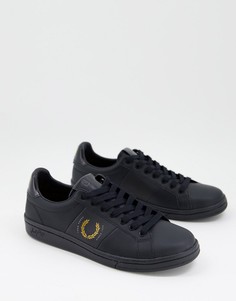 Черные кожаные кроссовки с фирменным круглым логотипом Fred Perry B721-Черный цвет