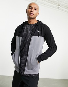 Черная и серая меланжевая худи облегающего кроя на молнии Puma-Серый