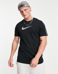 Черная футболка с отделкой тесьмой с повторяющимися логотипами Nike-Черный цвет