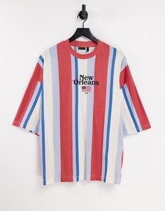 Oversized-футболка в вертикальную полоску красного цвета с принтом "New Orleans" ASOS DESIGN-Красный