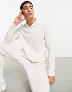 Бежевое поло из пике с длинными рукавами от комплекта ASOS DESIGN-Светло-бежевый цвет