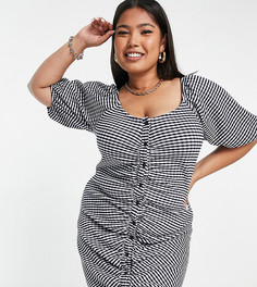 Платье мини в клетку с очень пышными рукавами ASOS DESIGN Curve-Разноцветный