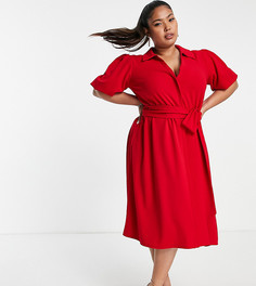 Красное платье-рубашка с поясом ASOS DESIGN Curve-Красный