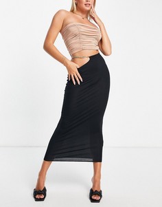 Черная юбка миди из трикотажа с цепочкой и декоративным вырезом ASOS DESIGN-Черный цвет