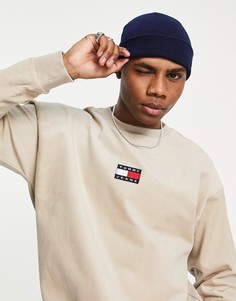 Бежевый вельветовый свитшот свободного кроя с логотипом-нашивкой Tommy Jeans-Светло-бежевый цвет