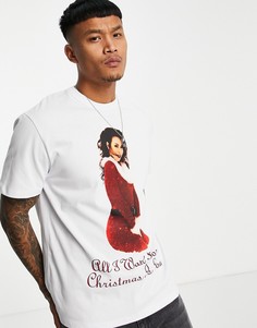 Белая футболка с новогодним принтом Мэрайи Кэри ASOS DESIGN-Белый
