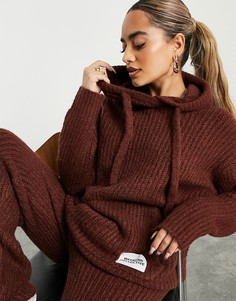 Коричневый вязаный худи в рубчик ASOS DESIGN Weekend Collective-Коричневый цвет