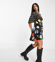 Платье мини с разноцветным комбинированным цветочным принтом Topshop Petite-Разноцветный