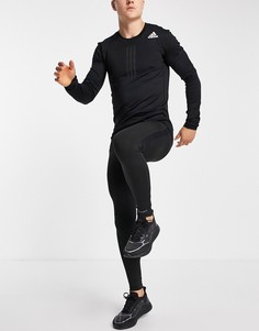 Черные тайтсы для бега с логотипом в тон adidas Running-Черный цвет