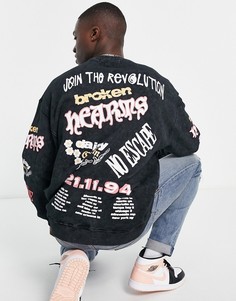 Oversized-свитшот выбеленного черного цвета с надписью "Revolution" в стиле гранж Topman-Черный цвет