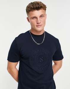Темно-синяя узкая футболка с вышивкой в виде монеты River Island-Темно-синий