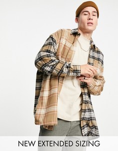 Коричневая рубашка стиле extreme oversized с клетчатым принтом колор блок ASOS DESIGN-Коричневый цвет