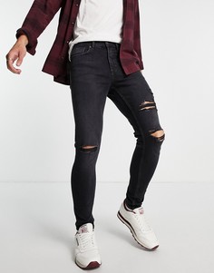 Черные выбеленные джинсы зауженного кроя с очень рваной отделкой New Look-Голубой