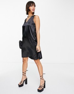 Черное атласное платье мини без рукавов с присборенной отделкой Vero Moda-Черный цвет