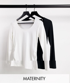Набор из 2 лонгсливов черного и белого цветов из смесового органического хлопка Mamalicious Maternity-Разноцветный Mama.Licious