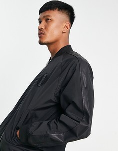 Куртка-бомбер с контрастной вставкой из искусственной кожи черного цвета ASOS DESIGN-Черный цвет