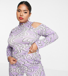 Топ с вырезами на плечах и контурным мраморным принтом ASOS DESIGN Curve-Разноцветный