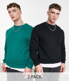 Набор из 2 свитшотов черного/зеленого цветов ASOS DESIGN-Разноцветный